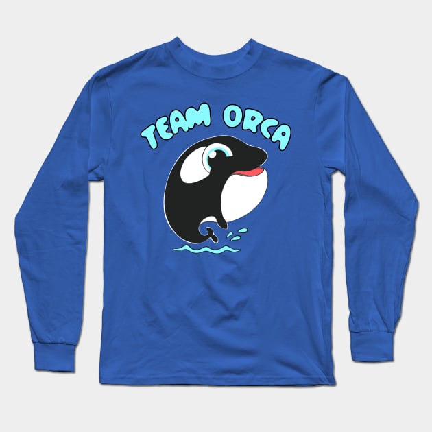 Team Orca Whale Cartoon Splashing Water Kawaii Chibi Long Sleeve T-Shirt by BluVelvet